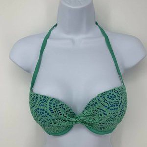 Aerie 34A Turquoise Blue Green Padded Push-Up  Halter Bikini Swimsuit Top
